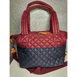 MZ Wallace Sutton Quilted Nylon Burgundy Navy Tote Crossbody Bag Dust Bag Strap